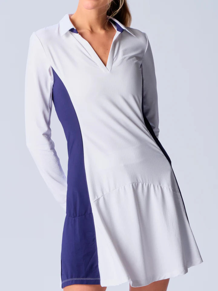 Flirty Long Sleeves DressG Lifestyle Color Block Long Sleeve Dress - White/True Navy