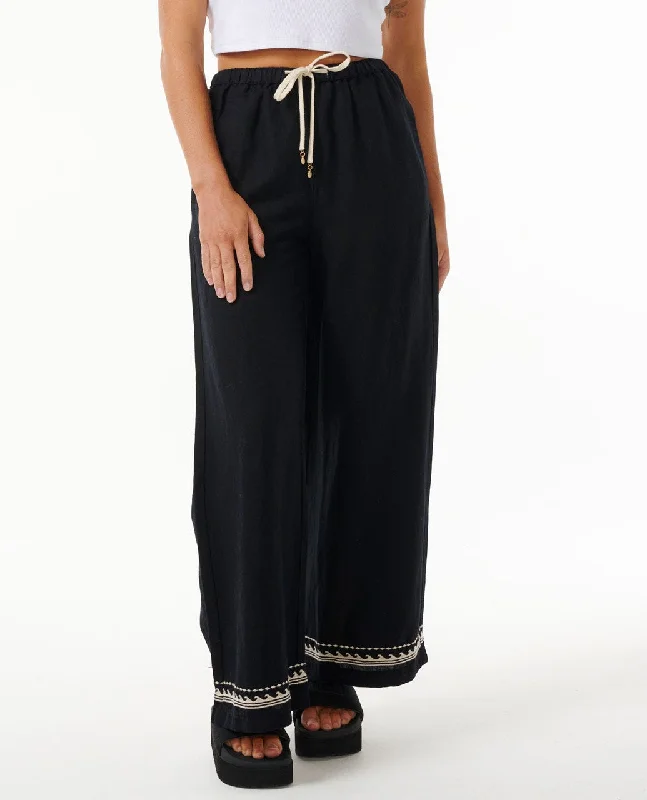 women's checkered pantsRip Curl Soleil Wide Leg Pants-Black