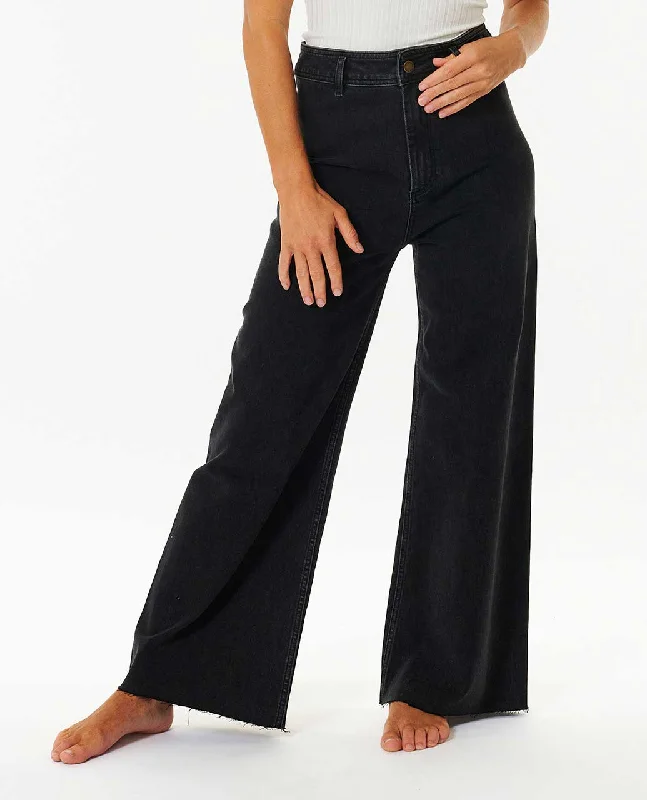 women's floral pantsRip Curl Holiday Denim Pants-Washed Black