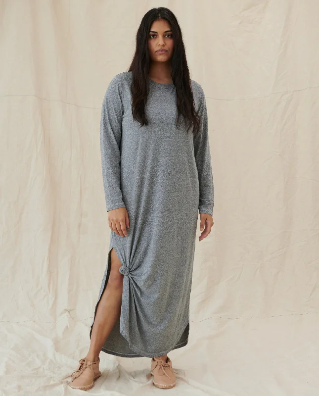 Flowing Long Sleeves Empire DressThe Long Sleeve Knotted Tee Dress. -- Heather Grey