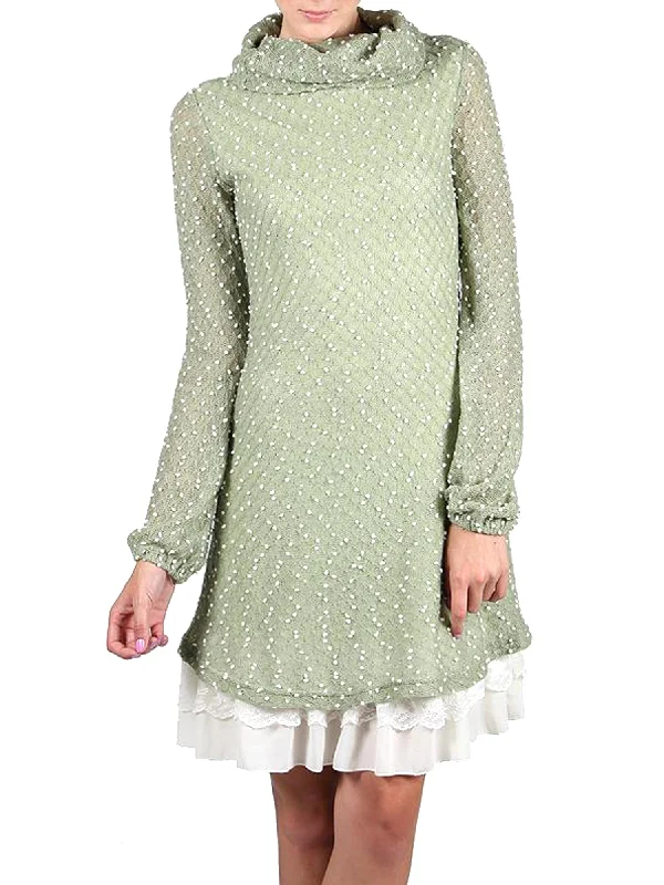 Fitted Long Sleeves High-Low DressAreve Polka Dotted Long Sleeve Cowl Neck Dress