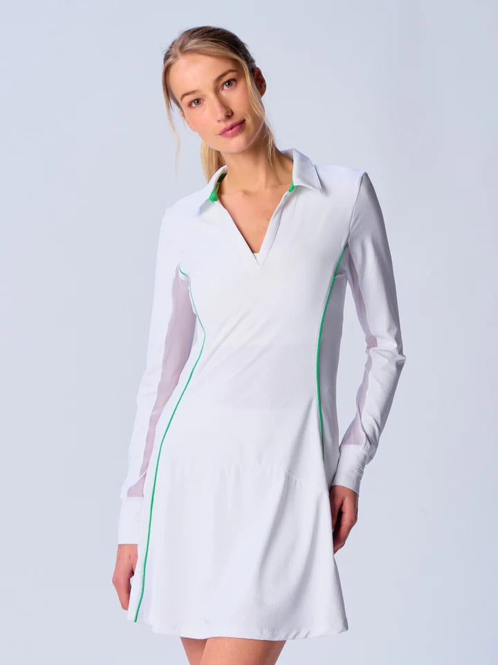 Flowery Long Sleeves DressG Lifestyle Color Block Long Sleeve Dress - White/Kelly Green