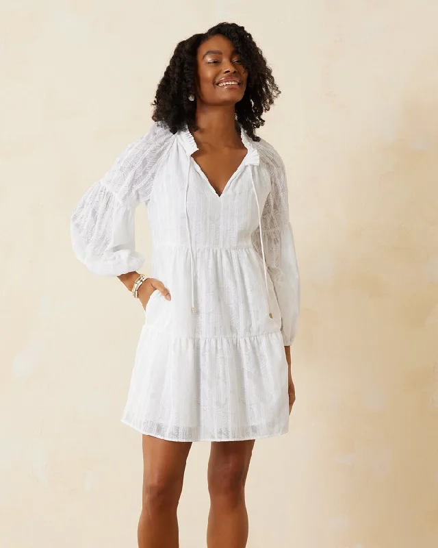 Flattering Long Sleeves DressTommy Bahama Women's Illusion Frond Long Sleeve Short Dress - White