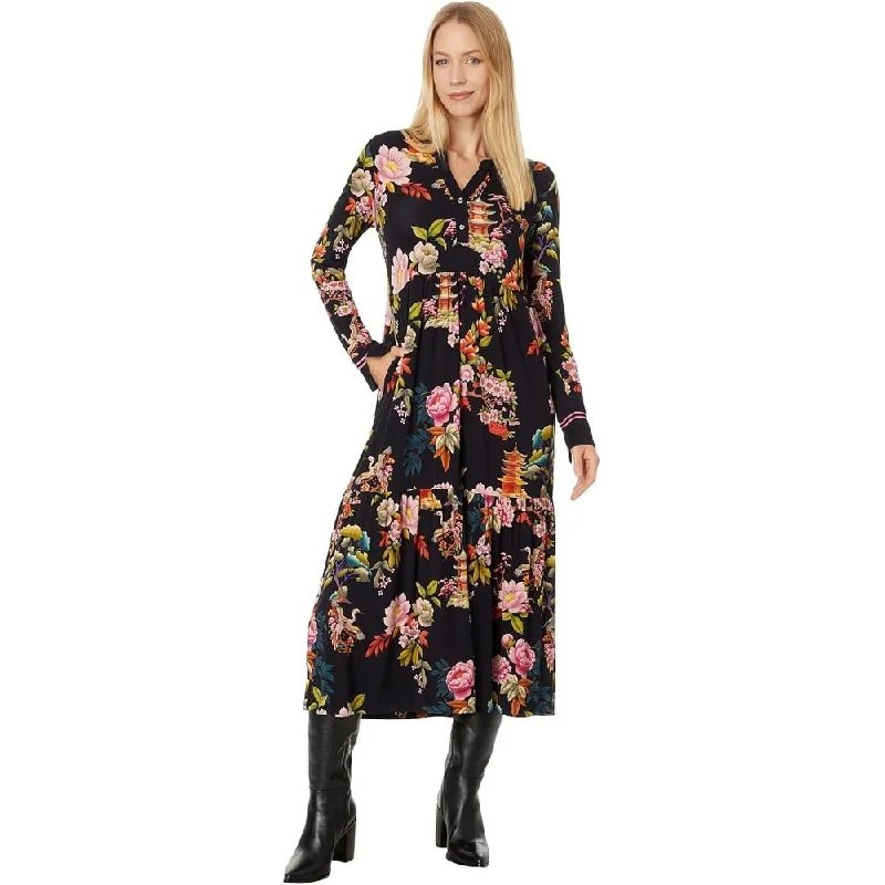 Flowing Long Sleeves Empire DressJohnny Was Womens The Janie Long Sleeve Tiered Henley Dress Soundbath