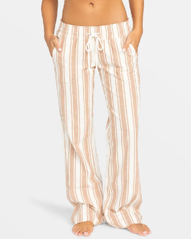 women's high-slung pantsRoxy Oceanside YD Pants-Camel Sandy Stripe