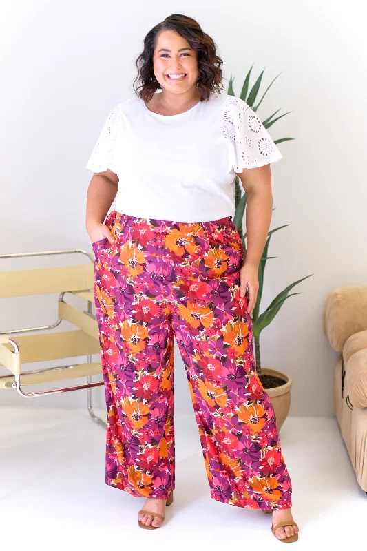 women's floral pantsFINAL SALE | Sass Yasmin Wide Leg Pant Berry Floral Print