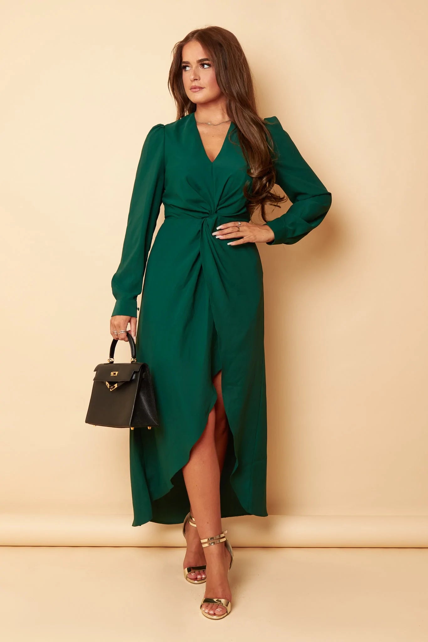 satin midi dressesJackie Emerald Green Twist Detail Midaxi Dress