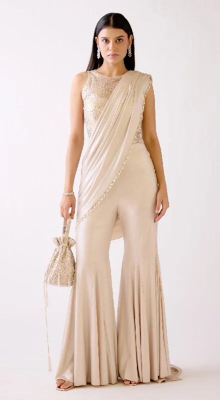 women's jumpsuits for formal eventsThe Champagne Swirl  Draped Jumpsuit