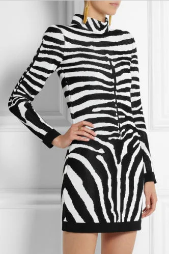 romantic Mimi dresses for datesBalmain - As Seen on Rosie Huntington Whiteley - Long Sleeve Zebra Print Mini Dress NWT - FR 40