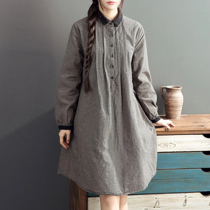 casual chic midi dresses2024 lapel cotton warm mid dresses oversize high waist casual cotton dress