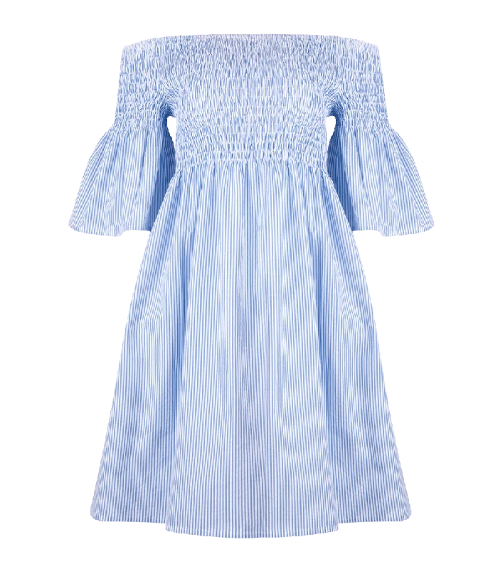 cotton and linen Mimi dresses for breezy summer wearArianna Smocked Bell Sleeve Mini Dress Striped