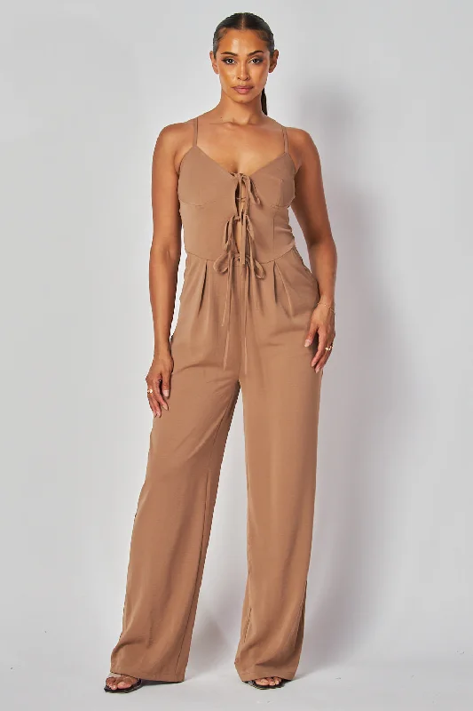 women's jumpsuits for all-day comfortLeonor Front Tie Cami Straight Leg KnitJumpsuit