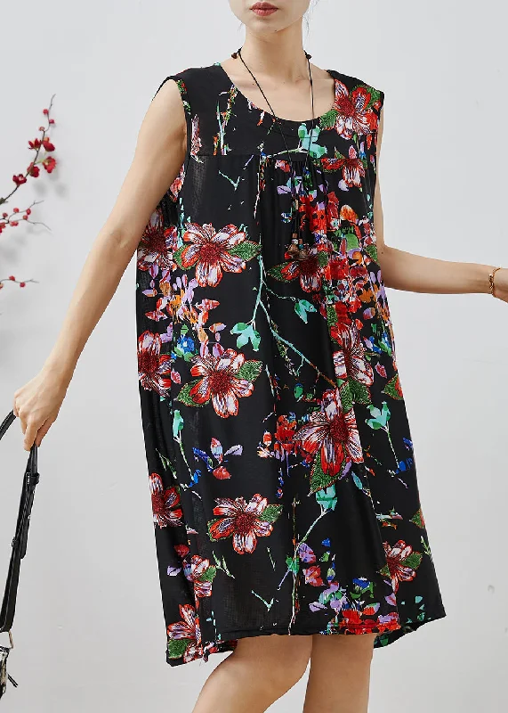 wrap-around midi dressesWomen Black Oversized Print Cotton Mid Dress Summer