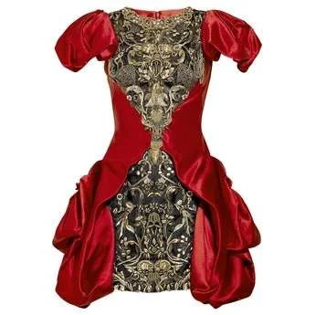 discount plus-size Mimi dresses for curvesOriginal Alexander McQueen - As Seen on Beyonce - Short Sleeve Red Dress Embellished Bronze Front Mini Dress - IT 42