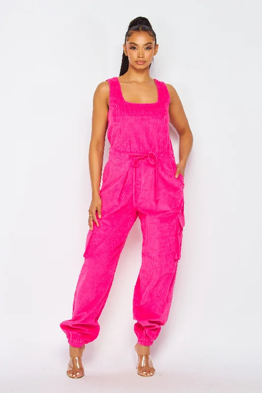 women's wide-leg jumpsuitsNew In Town Corduroy Cargo Pocket Jogger Jumpsuit