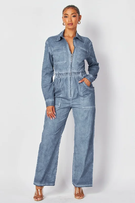 women's jumpsuits for sustainable fashionAgathe Mineral Wash Utility Straight Leg Jumpsuit