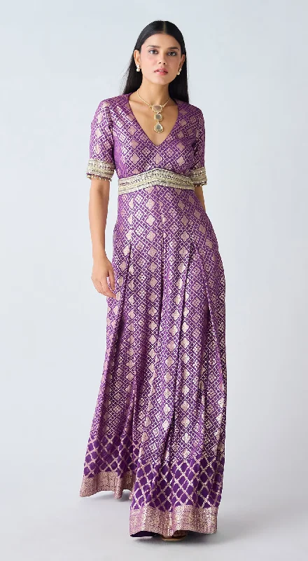 women's jumpsuits with solid colorsPurple Banarasi Sequins Jumpsuit