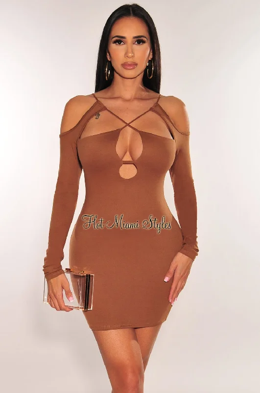 sleek mini Mimi dresses for modern styleCaramel Cut Out CrissCross Long Sleeve Mini Dress