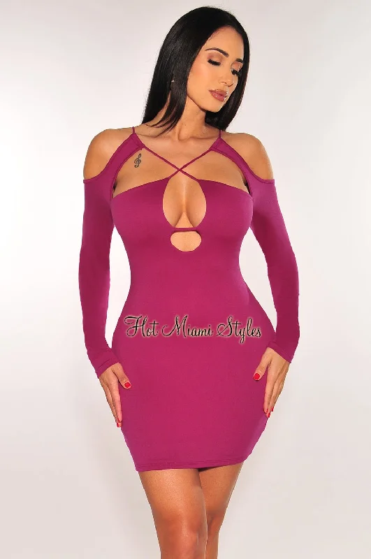 stylish midi Mimi dresses for versatile wearBerry Cut Out CrissCross Long Sleeve Mini Dress