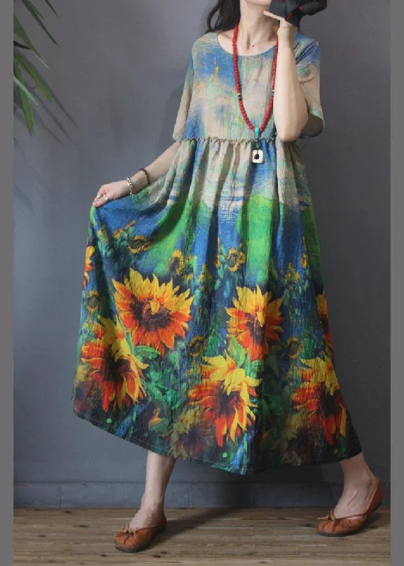 midi dresses made of silkSunflower Floral Mid Length Dress Summer