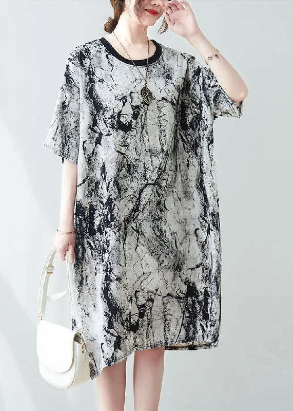 midi dresses for winterVintage Oversized Ink And Wash Chiffon Mid Dress Summer