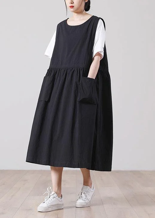 midi dresses in solid colorsDIY Black O-Neck Cotton Summer Mid Dress