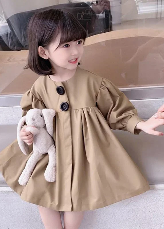 midi dresses for special occasionsCute Khaki O-Neck Patchwork Kids Mid Dresses Fall