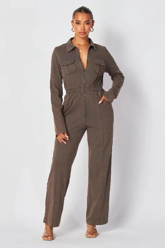 women's jumpsuits for high-performance fabricsMasie Washed Engineer Long Sleeve Knit Jumpsuit