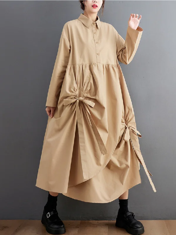 midi dresses with bow detailsWomen's Every Occasions Stylish Mid-Length Shirt Dress