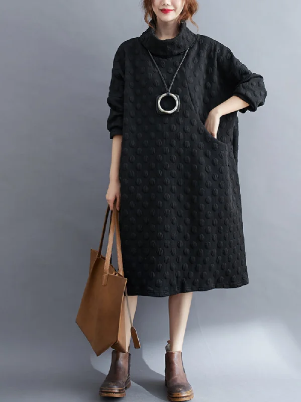 affordable midi dressesWomen's  Polka Dot High Collar Mid-Length Shirt Dress