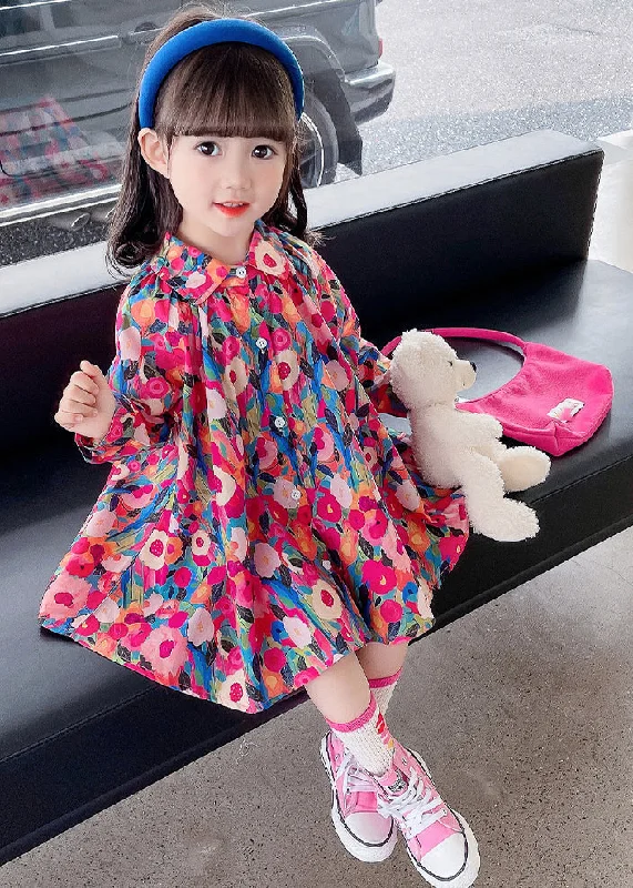 tween midi dressesLovely Rainbow Peter Pan Collar Print Kids Mid Dress Fall