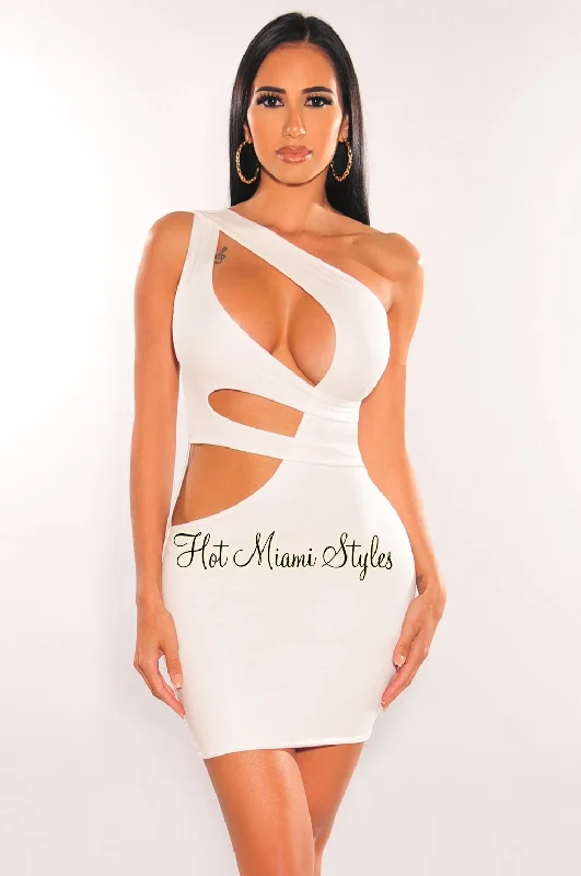 affordable and stylish Mimi dresses for budget-conscious shoppersWhite One Shoulder Cut Out Mini Dress