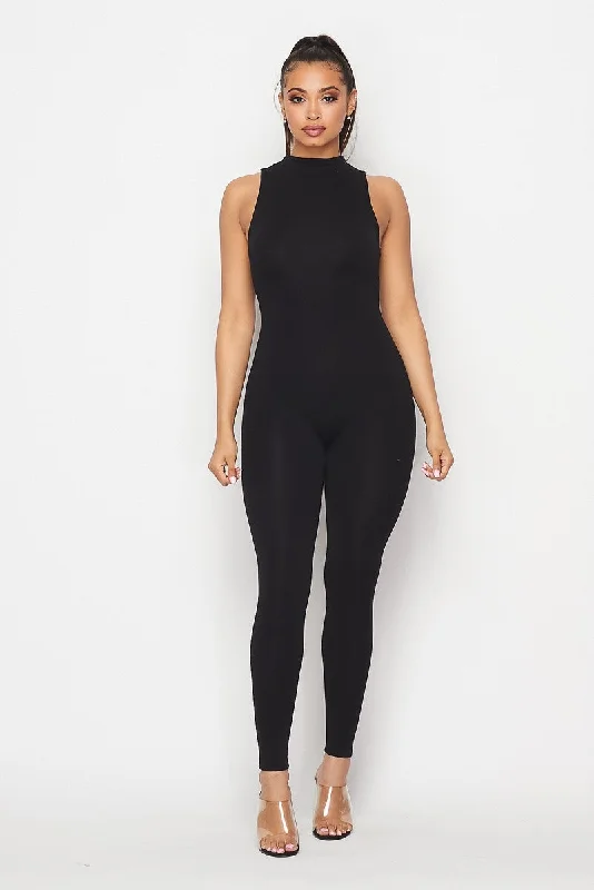 women's jumpsuits for hourglass figuresSelene Mock Neck Sleeveless Double Layer Jumpsuit