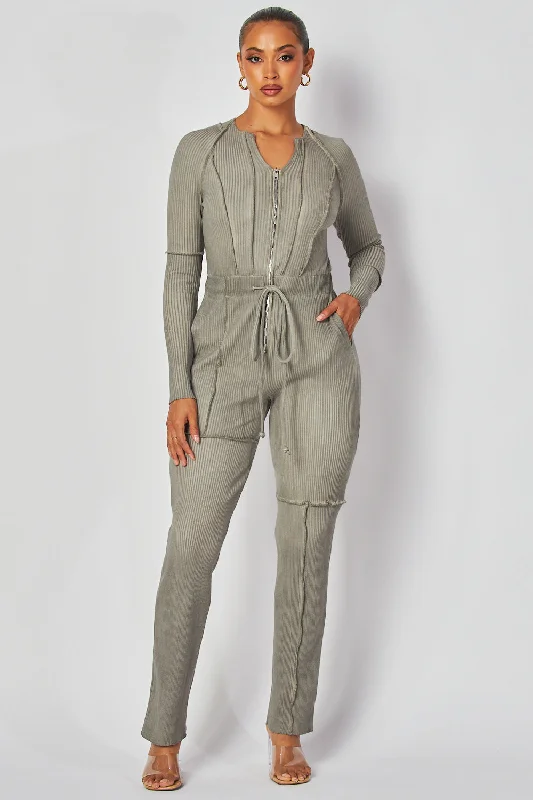 women's jumpsuits for wrinkle-resistant materialsAmara Rib Knit Long Sleeve Tie Waist Jumpsuit