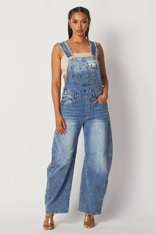 women's jumpsuits for glamorous eveningsCheryl Denim Barrel Leg Jumpsuit Overalls