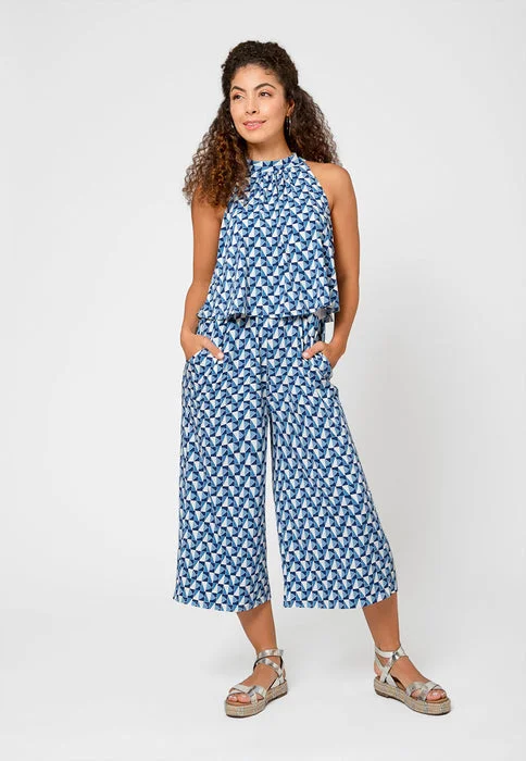 women's jumpsuits with checkered designsLeota Women's Skyler Wide Leg Cropped Jumpsuit Blue