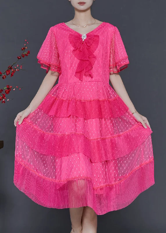 plus-size midi dressesBeautiful Rose Dot Patchwork Tulle Mid Dress Summer