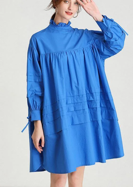 open-back midi dressesClassy Blue Ruffled Cotton Spring Mid Dress