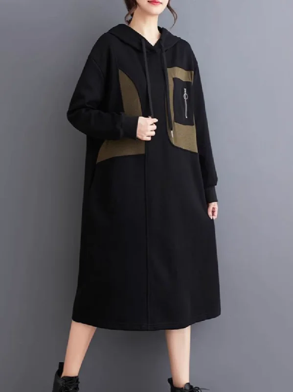 cotton midi dressesWomen's Everyday Comfort Hooded Mid-Length A-Line Dress