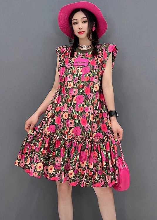 midi dresses for special occasionsUnique O-Neck Print Wrinkled Mid Dresses Short Sleeve