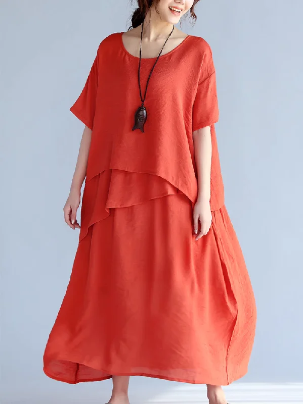 plus-size casual midi dressesWomen's Loose Elegance Solid Color Mid-Length A-Line Dress