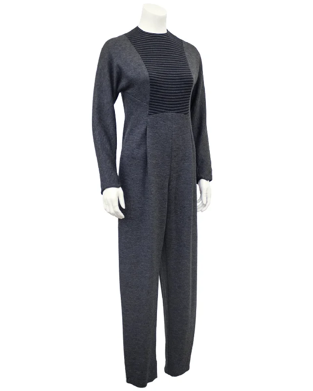 women's dressy jumpsuitsGrey Long Sleeve Jumpsuit