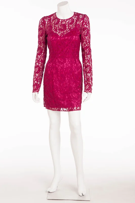 sleek Mimi dresses for business casualDolce & Gabbana - Fuchsia Floral Lace Long Sleeve Mini Dress - IT 42