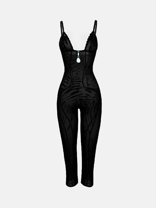 women's jumpsuits with floral printsScarlett Pedal Pusher Jumpsuit Black Zebra Print