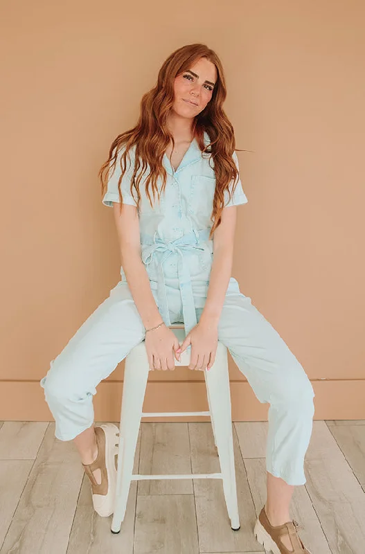 women's jumpsuits for springKiss Me More Ice Blue Jumpsuit - Nursing Friendly - FINAL SALE