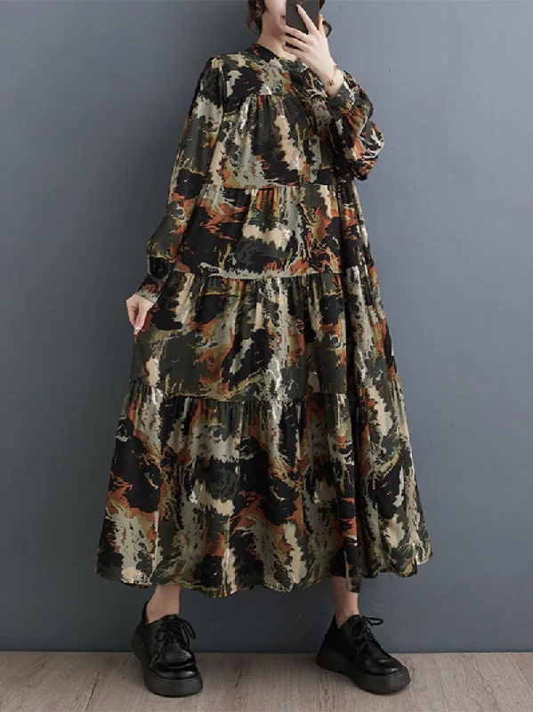 midi dresses with frillsWomen's Easy-to-Wear Printed Mid-Length A-Line Dress