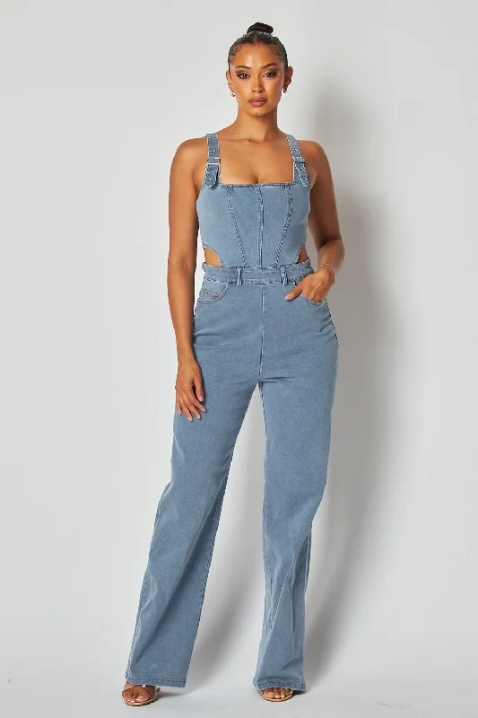 women's jumpsuits for statement fashionNara Cut Out Buckle Detail Denim Overall Jumpsuit