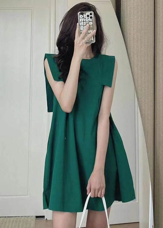 midi fit-and-flare dressesWomen Green Slim Fit Original Design Cotton Mid Dress Sleeveless