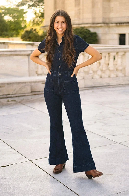 women's jumpsuits with long sleeves60's Flare Denim Jumpsuit - FINAL FEW