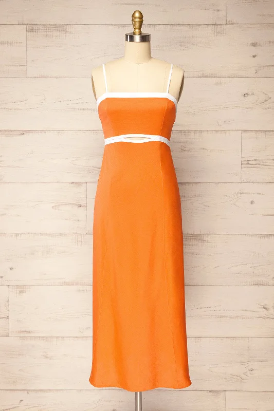 maxi dresses with adjustable strapsAcapulco | Long Orange A-Line Dress